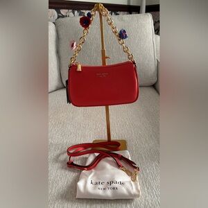Kate Spade Floral Chain Mini Shoulder Bag Red Leather Crossbody NWT